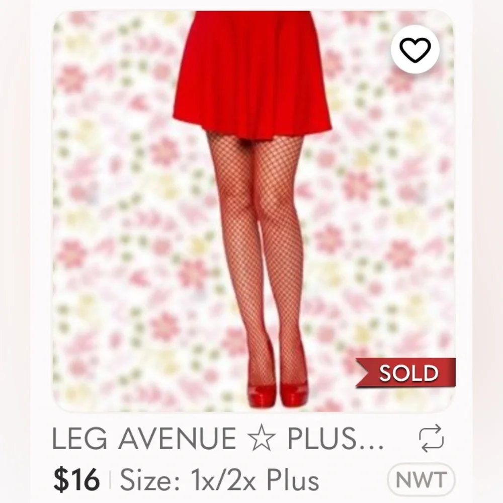 🌞 NWT Leg Avenue Red Spandex Fishnet Pantyhose One Size Fits wt.90-160